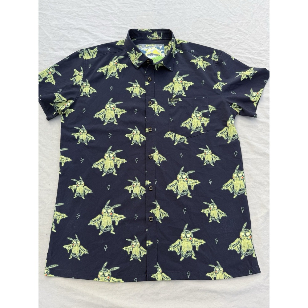 Men's L, Retro Rifle Evolution 4 Pikachu Short Sleeve Graphic Pattern Camp Shirt